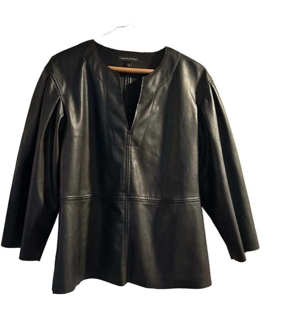 Banana Republic Black Faux Leather Top with V-Neck XS but fits S